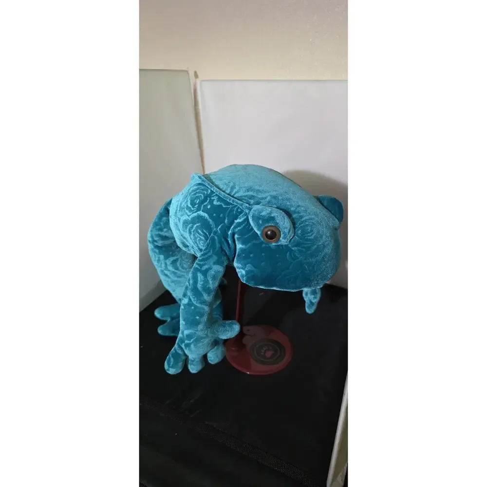 Vintage Commonwealth VELVET FROG Teal Blue Rose Pattern 22" Stuffed Animal 21 - Picture 5 of 5
